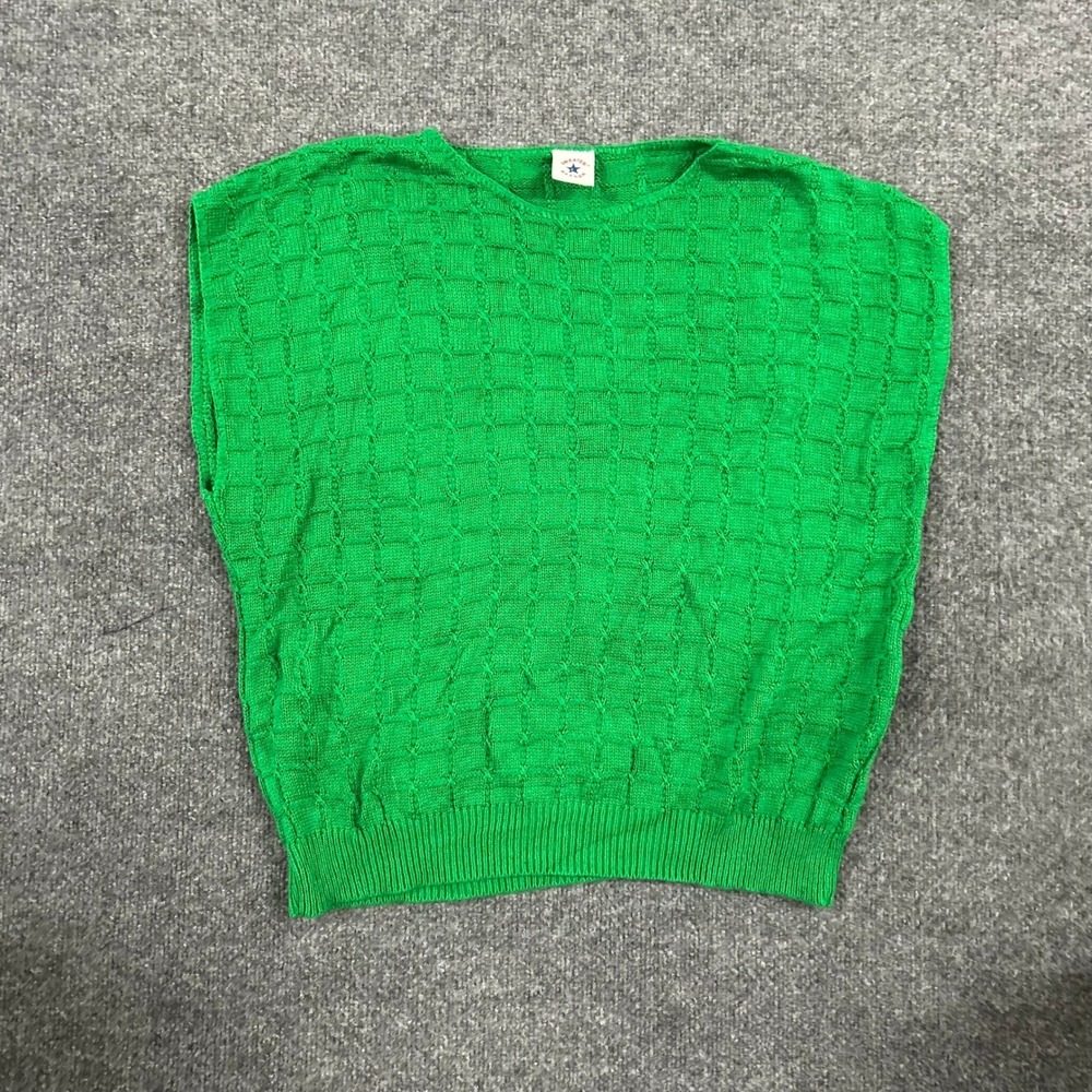 Sweater Bazaar Sweater Vest Womens Size L Green Textured Knit Sleeveless Crew